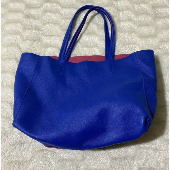Macy's Blue Pink  lined double strap large tote bag - Picture 1 of 6